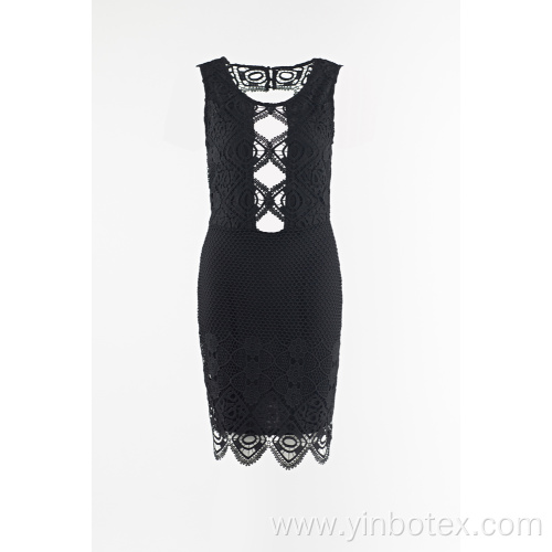 Black 2 layer lace back less dress